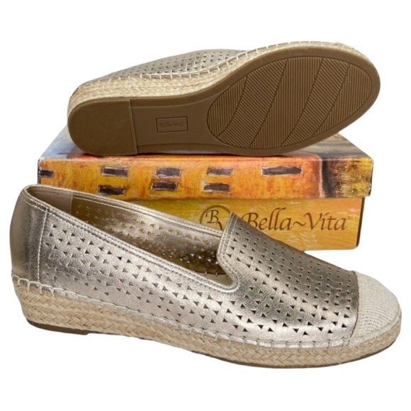 Bella Vita Womens Loafers 8.5M Channing Champagne Perforated Leather Jute - Picture 12 of 12
